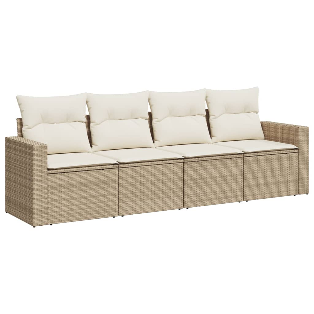 4-tlg. Garten-Sofagarnitur mit Kissen Beige Poly Rattan