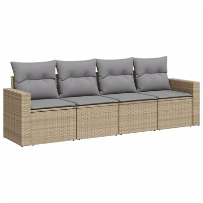 4-tlg. Garten-Sofagarnitur mit Kissen Beige Poly Rattan