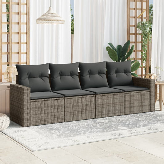 4-tlg. Garten-Sofagarnitur mit Kissen Grau Poly Rattan