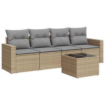 5-tlg. Garten-Sofagarnitur mit Kissen Beige Poly Rattan