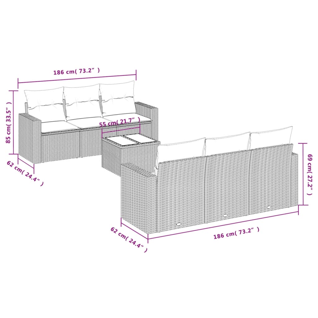 7-tlg. Garten-Sofagarnitur mit Kissen Beige Poly Rattan