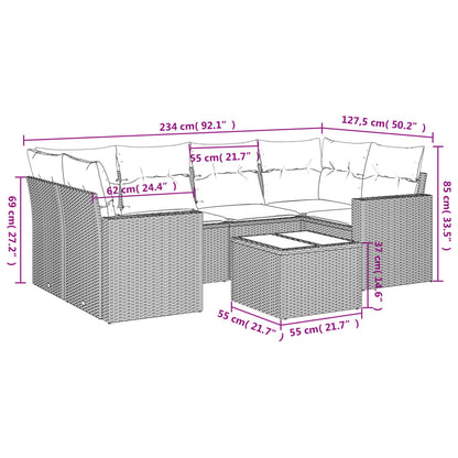 7-tlg. Garten-Sofagarnitur mit Kissen Grau Poly Rattan