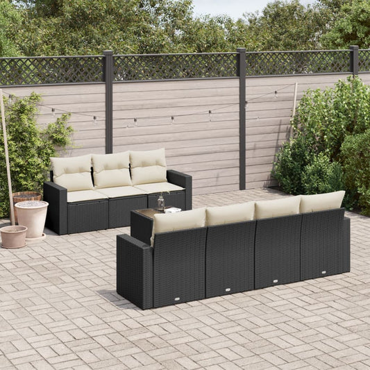 8-tlg. Garten-Sofagarnitur mit Kissen Schwarz Poly Rattan