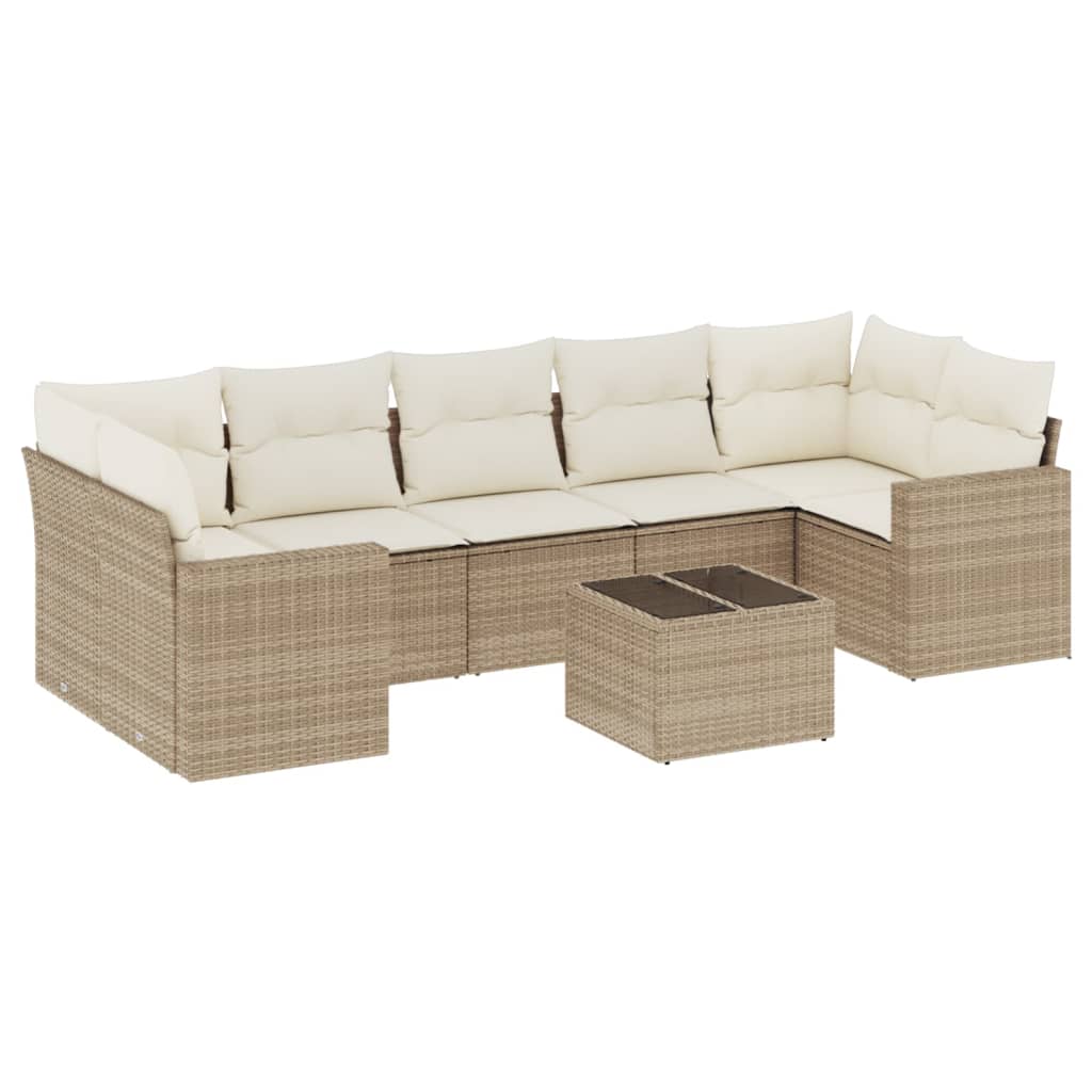 8-tlg. Garten-Sofagarnitur mit Kissen Beige Poly Rattan