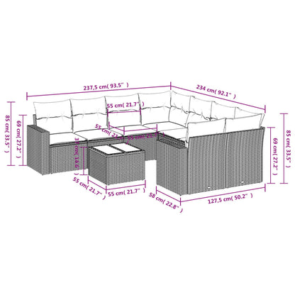 9-tlg. Garten-Sofagarnitur mit Kissen Schwarz Poly Rattan