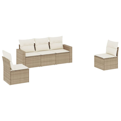 5-tlg. Garten-Sofagarnitur mit Kissen Beige Poly Rattan