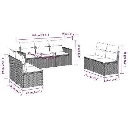 7-tlg. Garten-Sofagarnitur mit Kissen Schwarz Poly Rattan