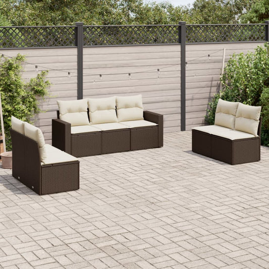 7-tlg. Garten-Sofagarnitur mit Kissen Braun Poly Rattan