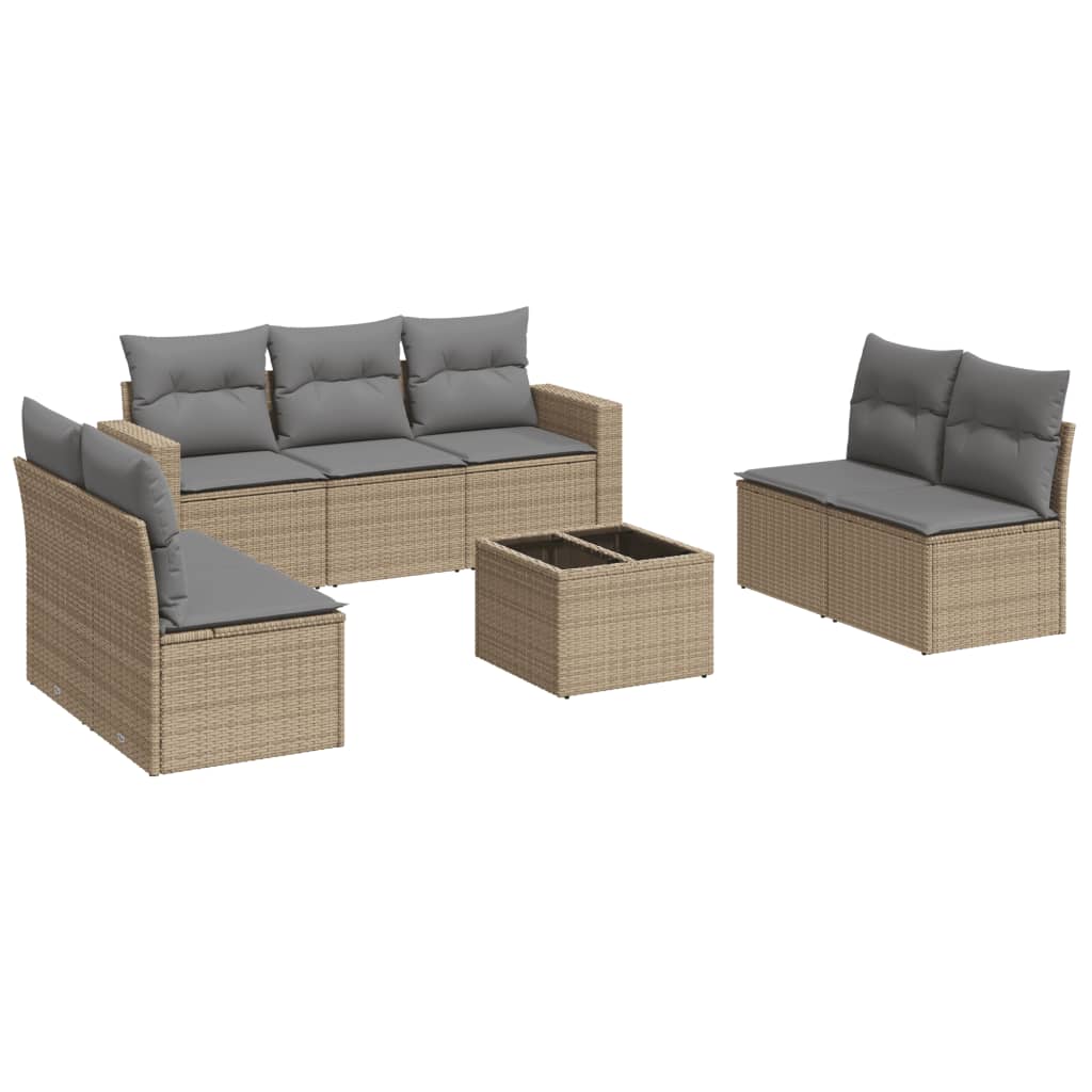 8-tlg. Garten-Sofagarnitur mit Kissen Beige Poly Rattan