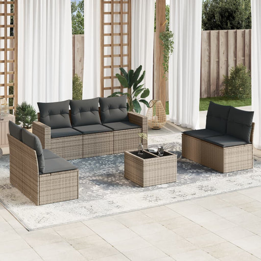 8-tlg. Garten-Sofagarnitur mit Kissen Grau Poly Rattan