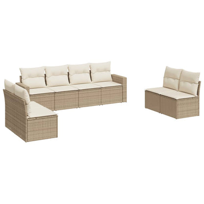 8-tlg. Garten-Sofagarnitur mit Kissen Beige Poly Rattan