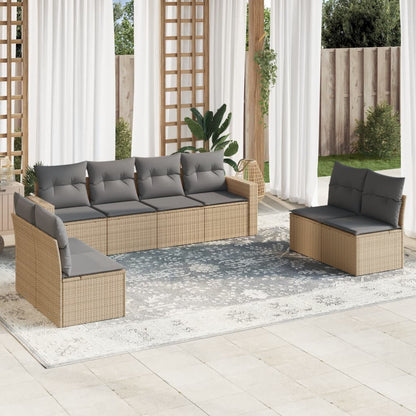 8-tlg. Garten-Sofagarnitur mit Kissen Beige Poly Rattan