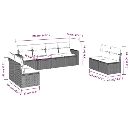 8-tlg. Garten-Sofagarnitur mit Kissen Grau Poly Rattan