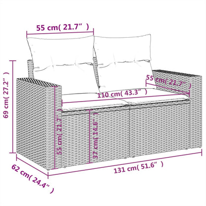 9-tlg. Garten-Sofagarnitur mit Kissen Schwarz Poly Rattan