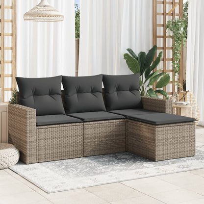 4-tlg. Garten-Sofagarnitur mit Kissen Grau Poly Rattan