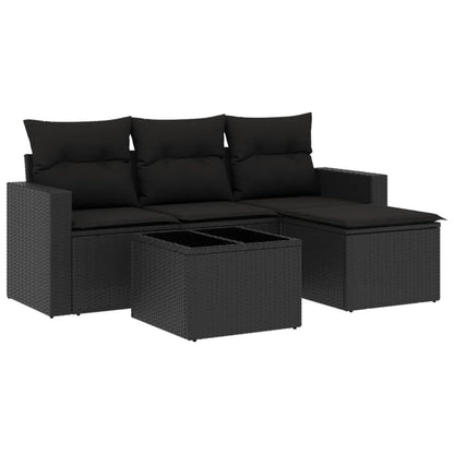 5-tlg. Garten-Sofagarnitur mit Kissen Schwarz Poly Rattan