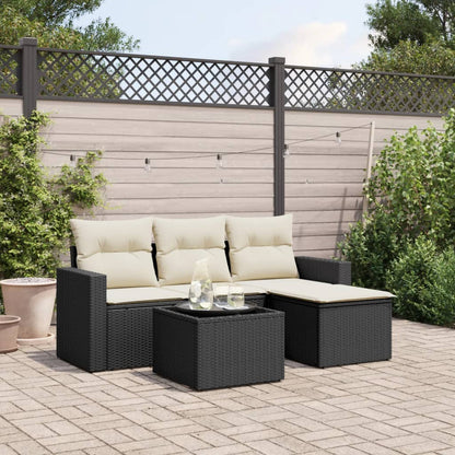 5-tlg. Garten-Sofagarnitur mit Kissen Schwarz Poly Rattan