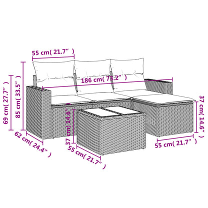 5-tlg. Garten-Sofagarnitur mit Kissen Grau Poly Rattan