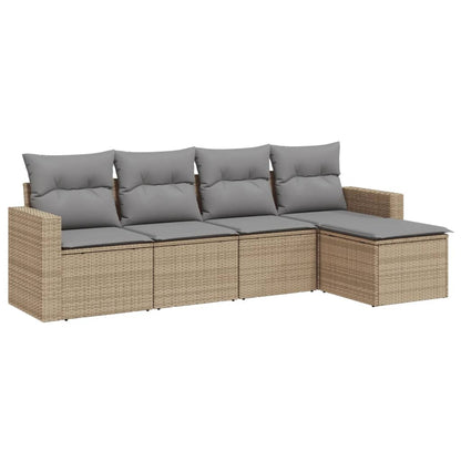 5-tlg. Garten-Sofagarnitur mit Kissen Beige Poly Rattan