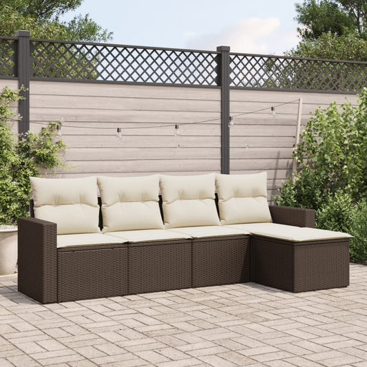 5-tlg. Garten-Sofagarnitur mit Kissen Braun Poly Rattan