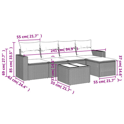 6-tlg. Garten-Sofagarnitur mit Kissen Schwarz Poly Rattan