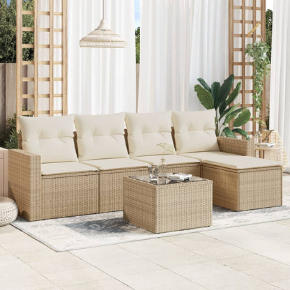 6-tlg. Garten-Sofagarnitur mit Kissen Beige Poly Rattan