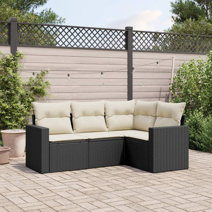 4-tlg. Garten-Sofagarnitur mit Kissen Schwarz Poly Rattan