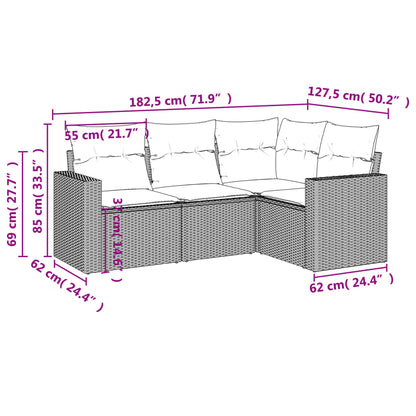 4-tlg. Garten-Sofagarnitur mit Kissen Beige Poly Rattan