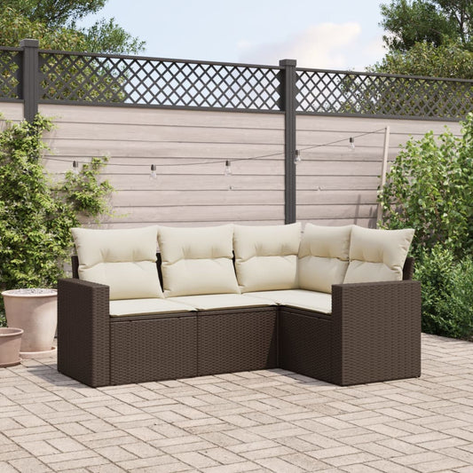 4-tlg. Garten-Sofagarnitur mit Kissen Braun Poly Rattan