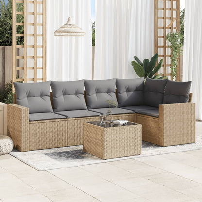 6-tlg. Garten-Sofagarnitur mit Kissen Beige Poly Rattan