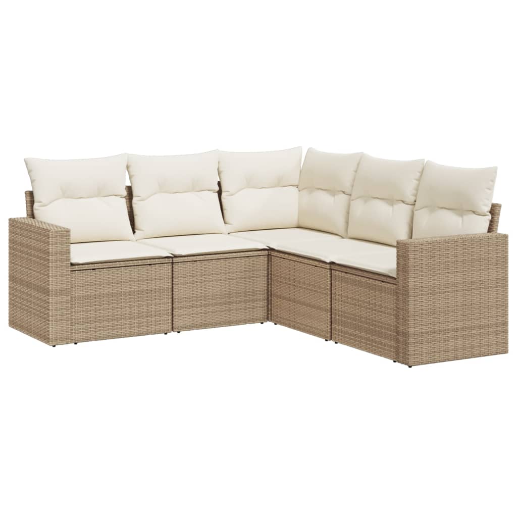 5-tlg. Garten-Sofagarnitur mit Kissen Beige Poly Rattan