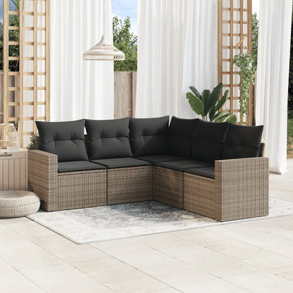 5-tlg. Garten-Sofagarnitur mit Kissen Grau Poly Rattan