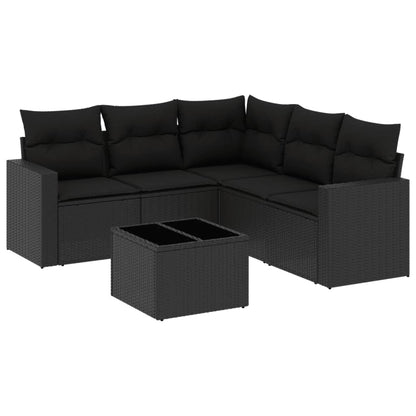 6-tlg. Garten-Sofagarnitur mit Kissen Schwarz Poly Rattan