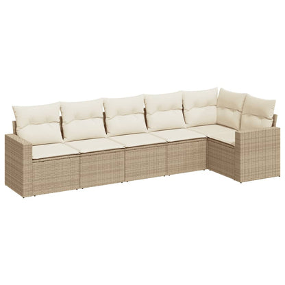 6-tlg. Garten-Sofagarnitur mit Kissen Beige Poly Rattan