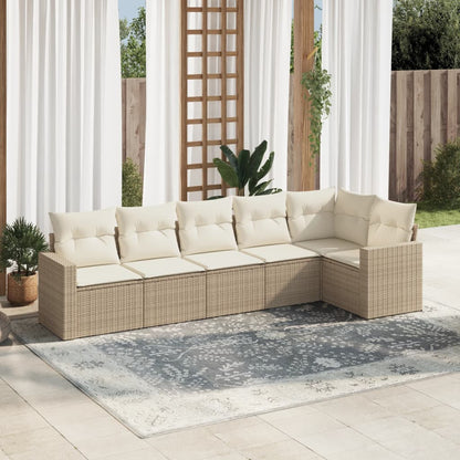 6-tlg. Garten-Sofagarnitur mit Kissen Beige Poly Rattan