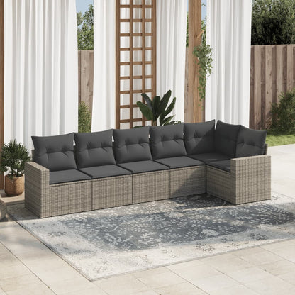 6-tlg. Garten-Sofagarnitur mit Kissen Grau Poly Rattan