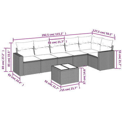 7-tlg. Garten-Sofagarnitur mit Kissen Hellgrau Poly Rattan