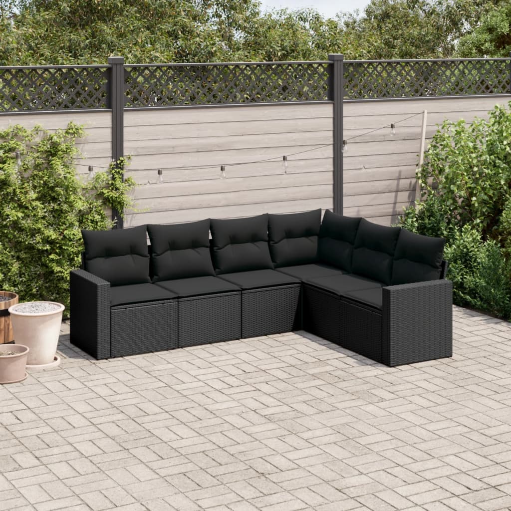 6-tlg. Garten-Sofagarnitur mit Kissen Schwarz Poly Rattan