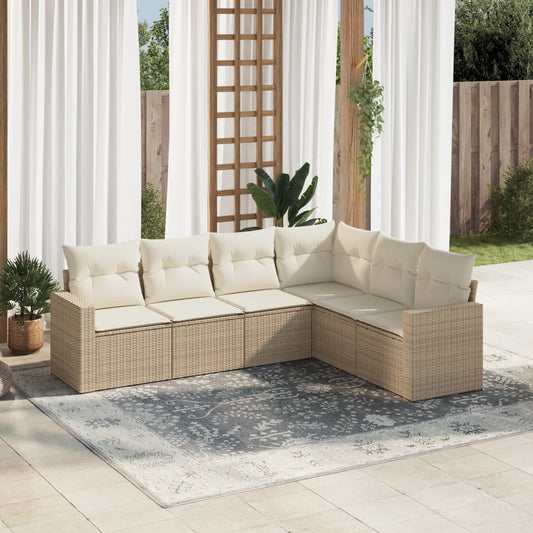 6-tlg. Garten-Sofagarnitur mit Kissen Beige Poly Rattan