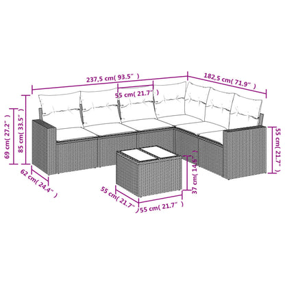 7-tlg. Garten-Sofagarnitur mit Kissen Hellgrau Poly Rattan