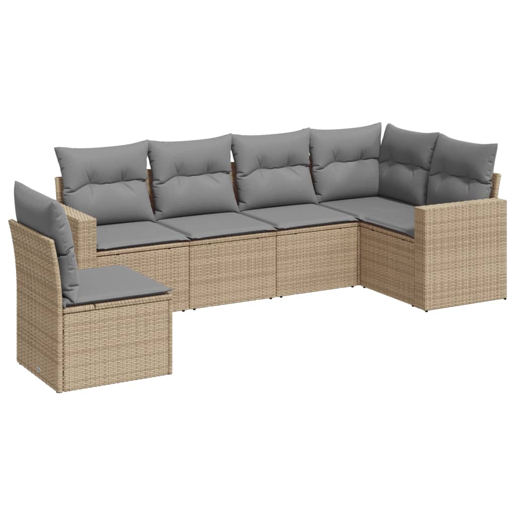 6-tlg. Garten-Sofagarnitur mit Kissen Beige Poly Rattan