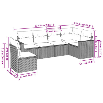 6-tlg. Garten-Sofagarnitur mit Kissen Grau Poly Rattan