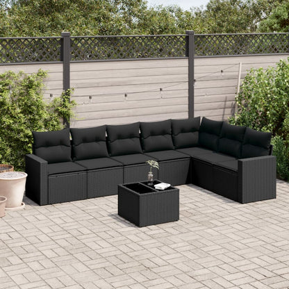 8-tlg. Garten-Sofagarnitur mit Kissen Schwarz Poly Rattan