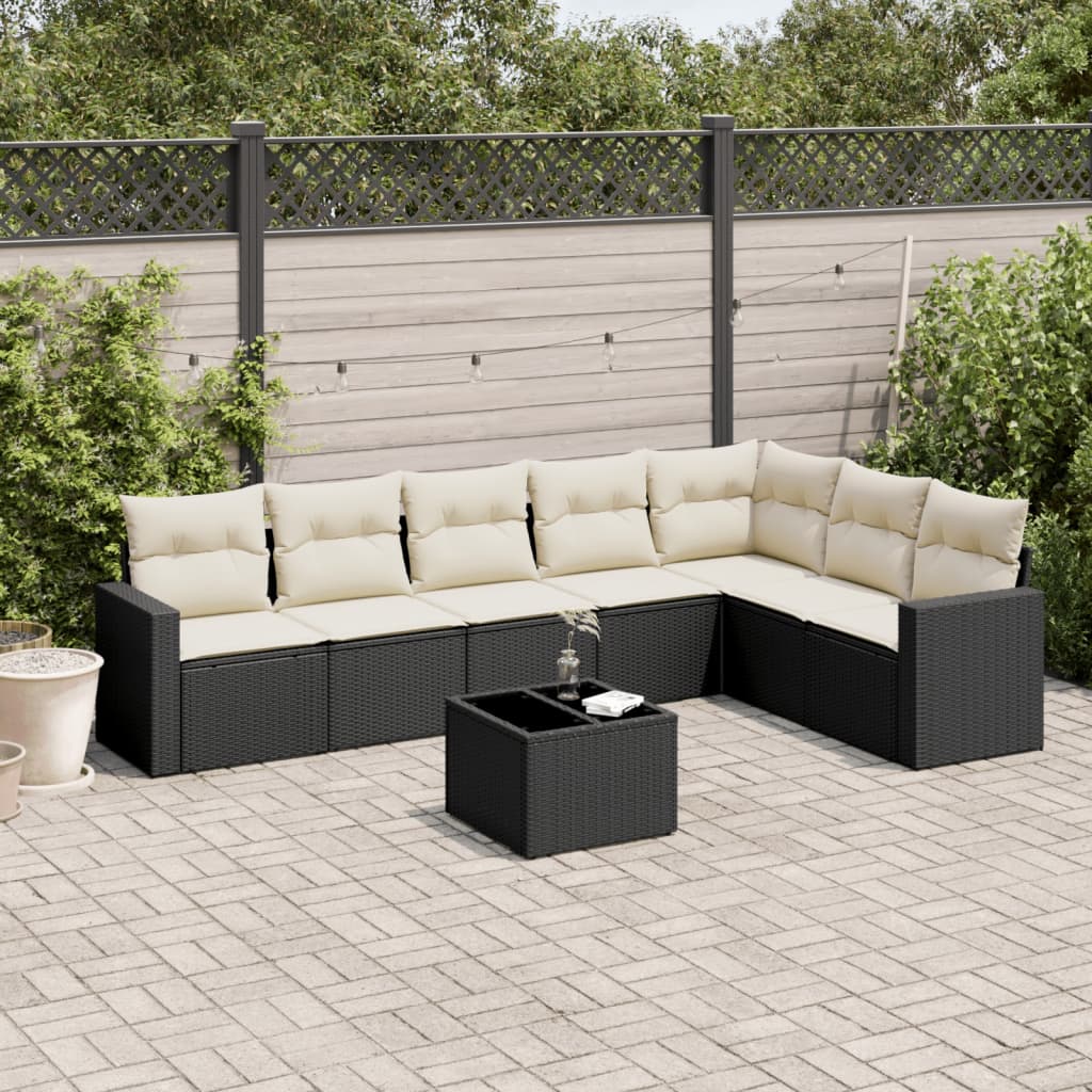 8-tlg. Garten-Sofagarnitur mit Kissen Schwarz Poly Rattan