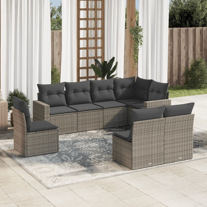 8-tlg. Garten-Sofagarnitur mit Kissen Grau Poly Rattan