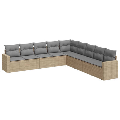 9-tlg. Garten-Sofagarnitur mit Kissen Beige Poly Rattan