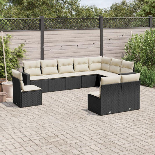 10-tlg. Garten-Sofagarnitur mit Kissen Schwarz Poly Rattan