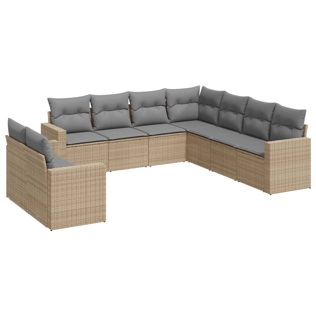 9-tlg. Garten-Sofagarnitur mit Kissen Beige Poly Rattan