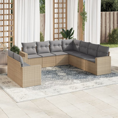 9-tlg. Garten-Sofagarnitur mit Kissen Beige Poly Rattan