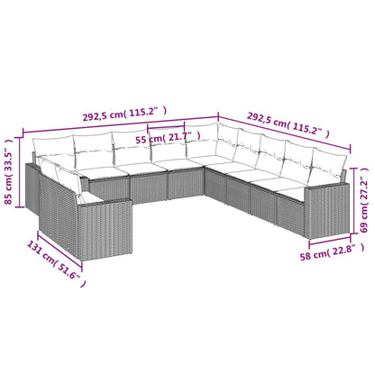 11-tlg. Garten-Sofagarnitur mit Kissen Beige Poly Rattan